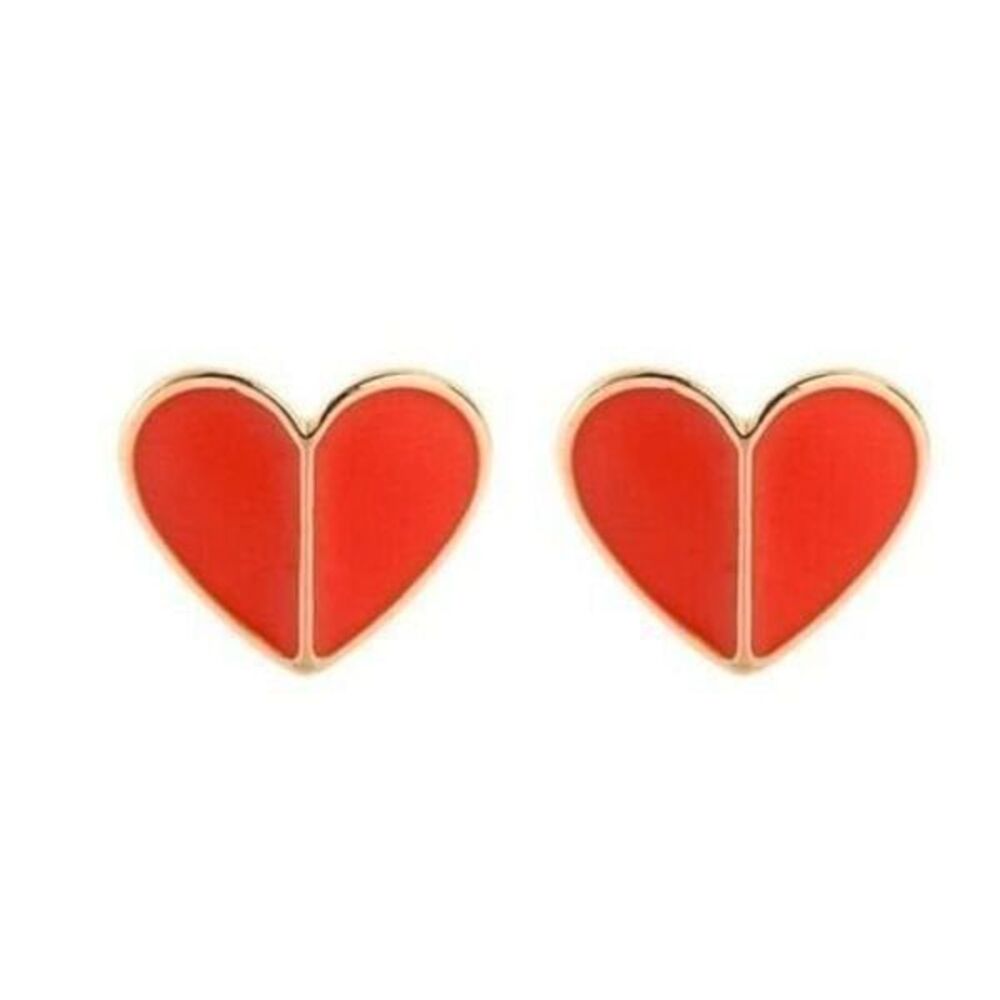 Valentines Day Little Gold Heart Stud Earrings in Red
